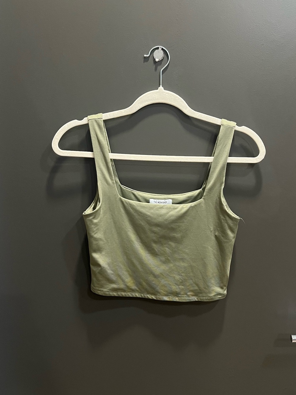 The Workshop Olive Green Square Neck Crop Tank – Size Medium